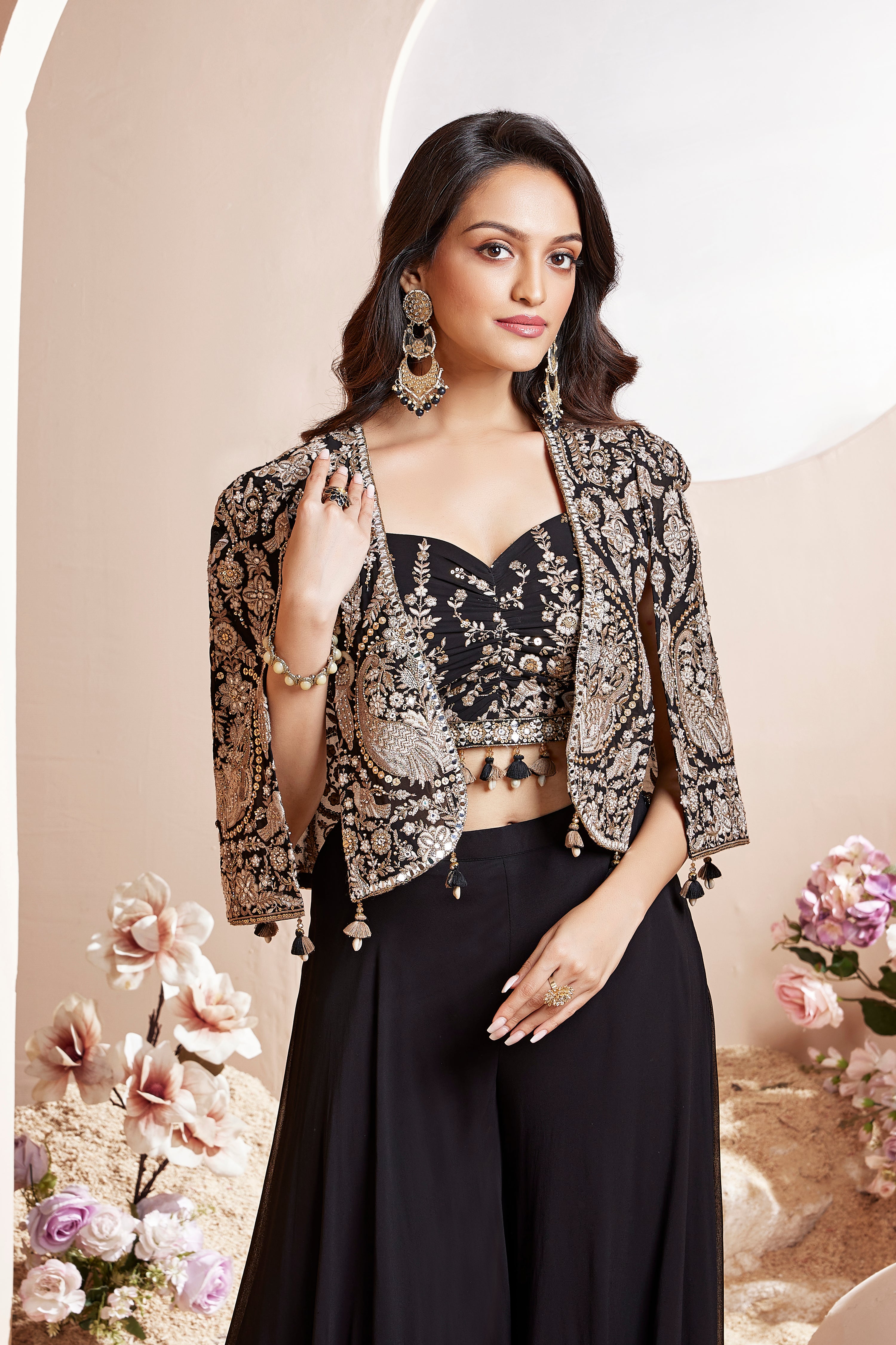 Ravishing Ebony Cape Sharara