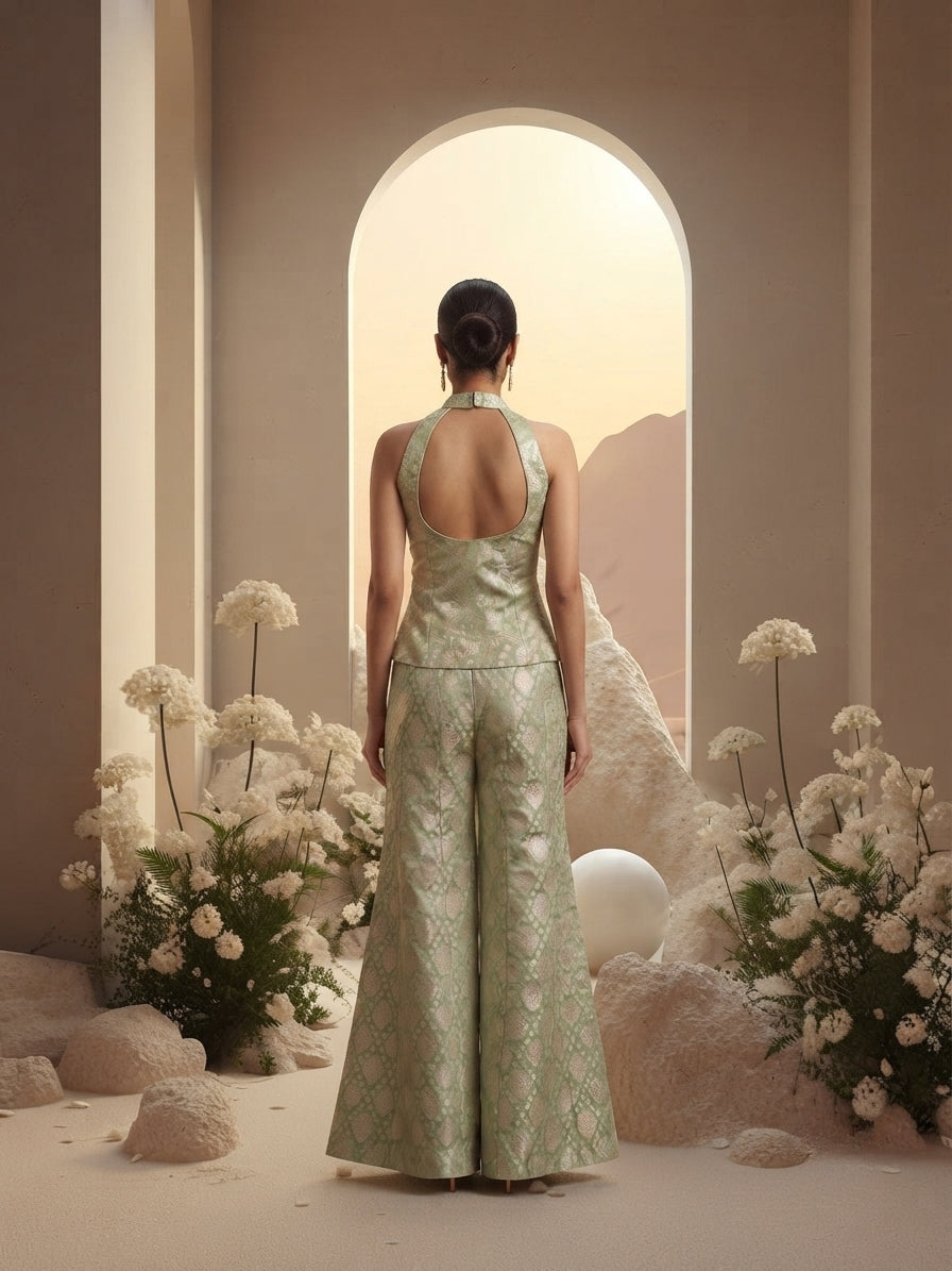 Green Halter Neck Sharara Set