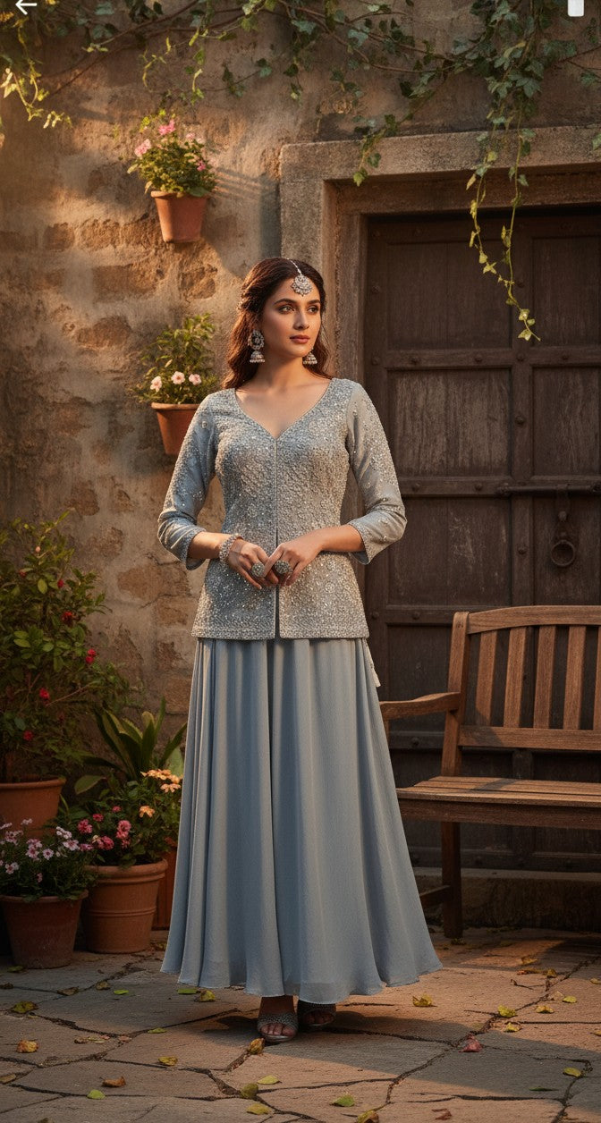 Silver Dew Sharara Set