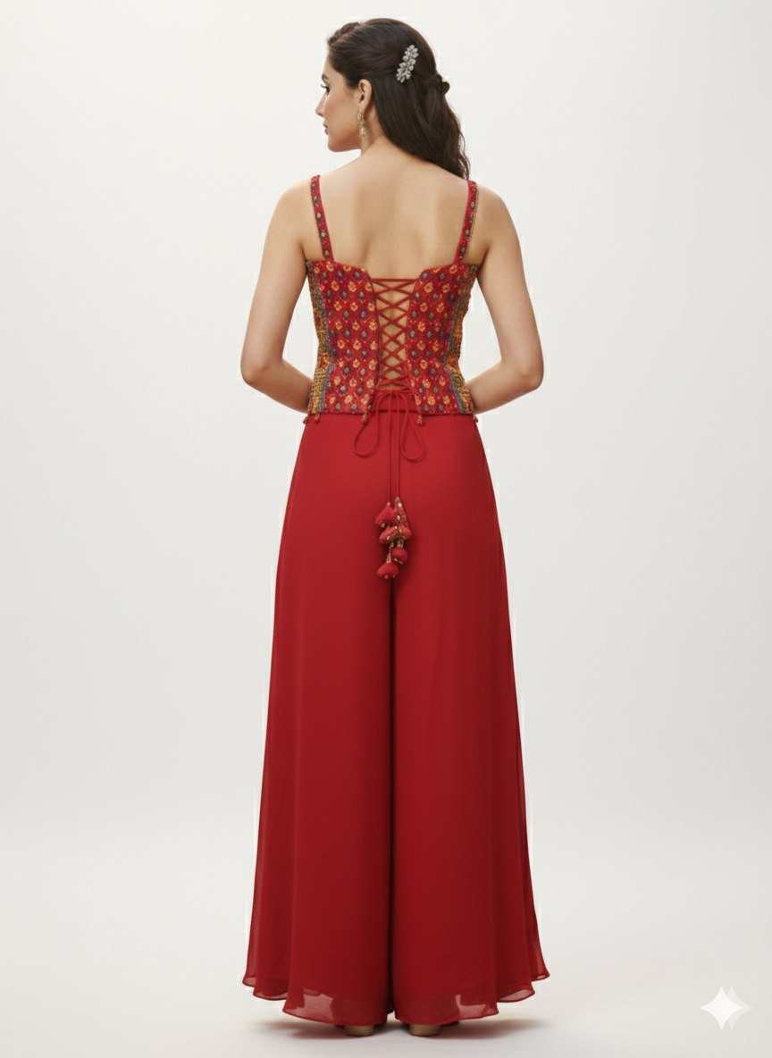 Embellished Printed Top with Slit Sharara Set