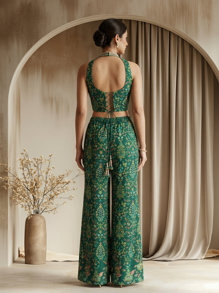 Green Floral Embroidered Sharara Set