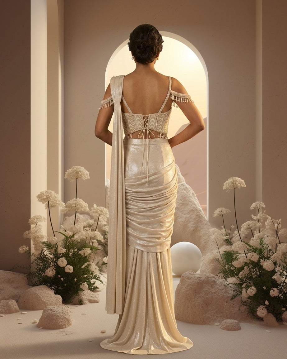 Ivory Embellished Saree Set