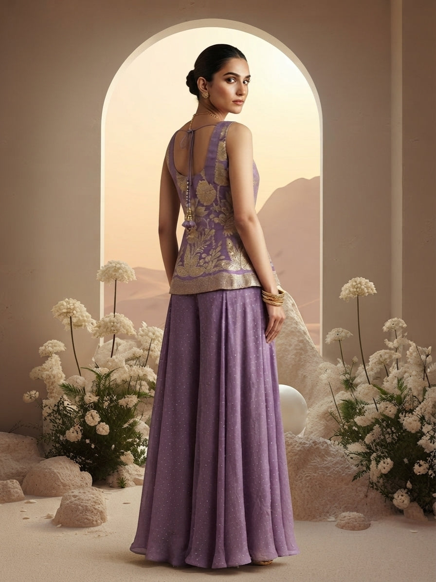 Pastel Gold Embroidered Sharara Set