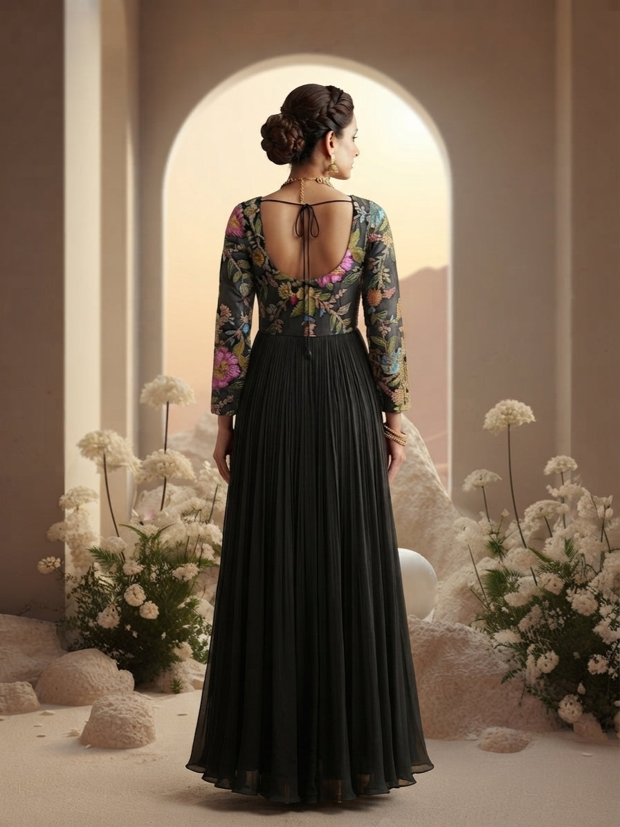 Black Embellished Top Anarkali
