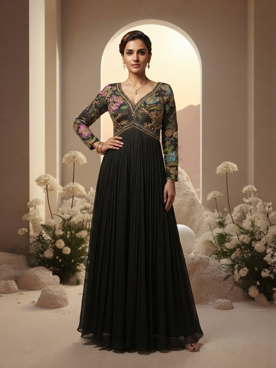 Black Embellished Top Anarkali