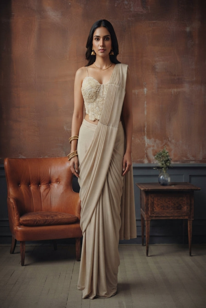 Ivory Shimmer Saree Set