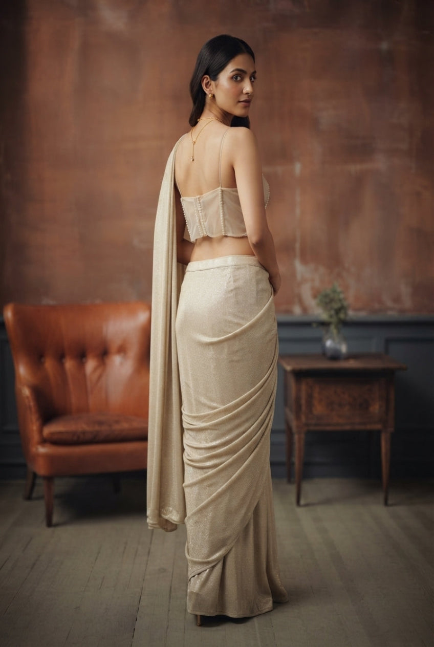 Ivory Shimmer Saree Set