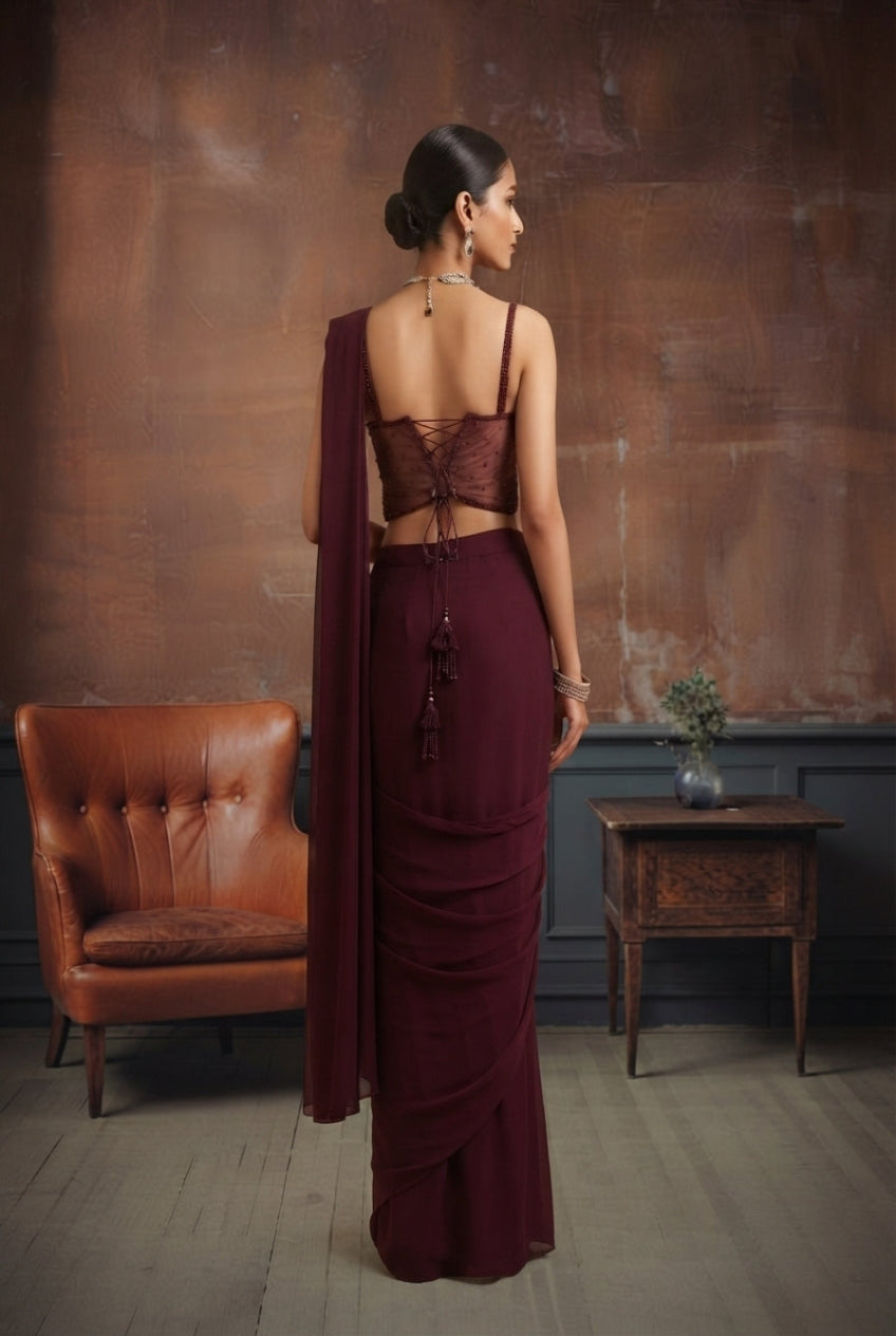 Regal Wine Saree Set