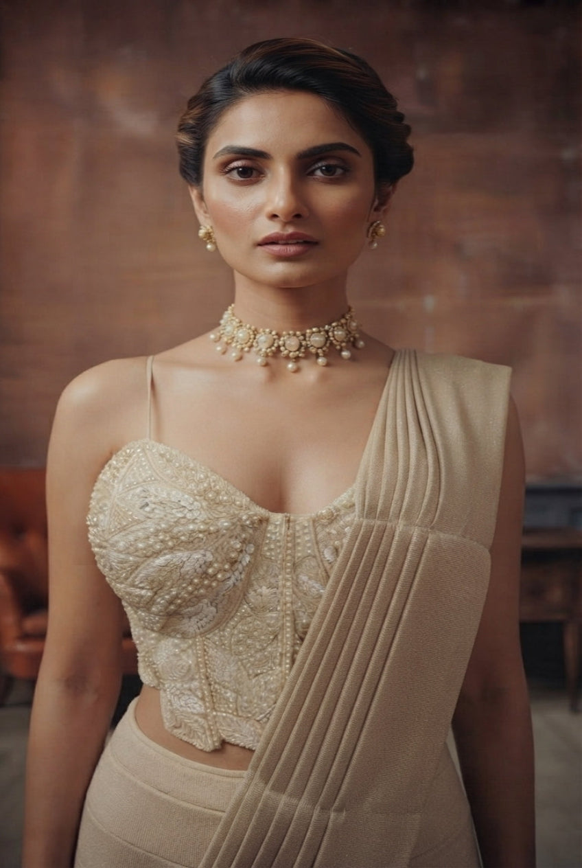 Ivory Shimmer Saree Set