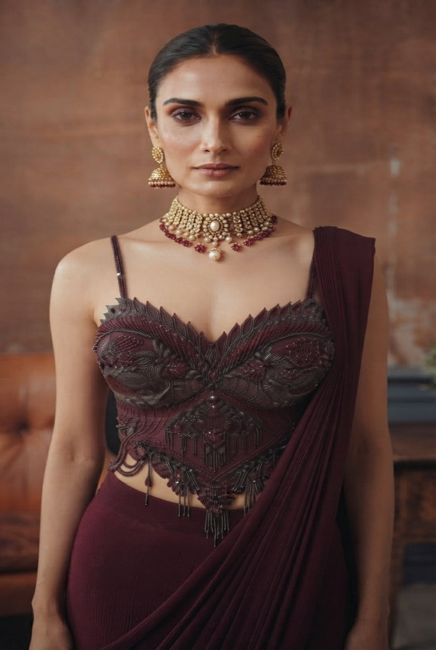 Regal Wine Saree Set