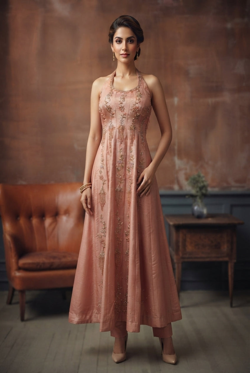 Pink Embroidered Anarkali Set