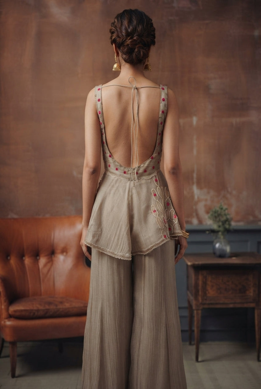 Beige Embellished Sharara Set