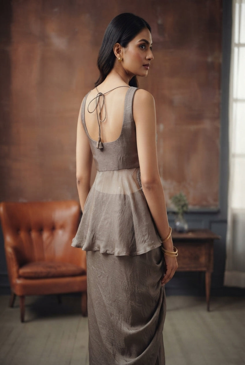 Grey Draped Skirt Set