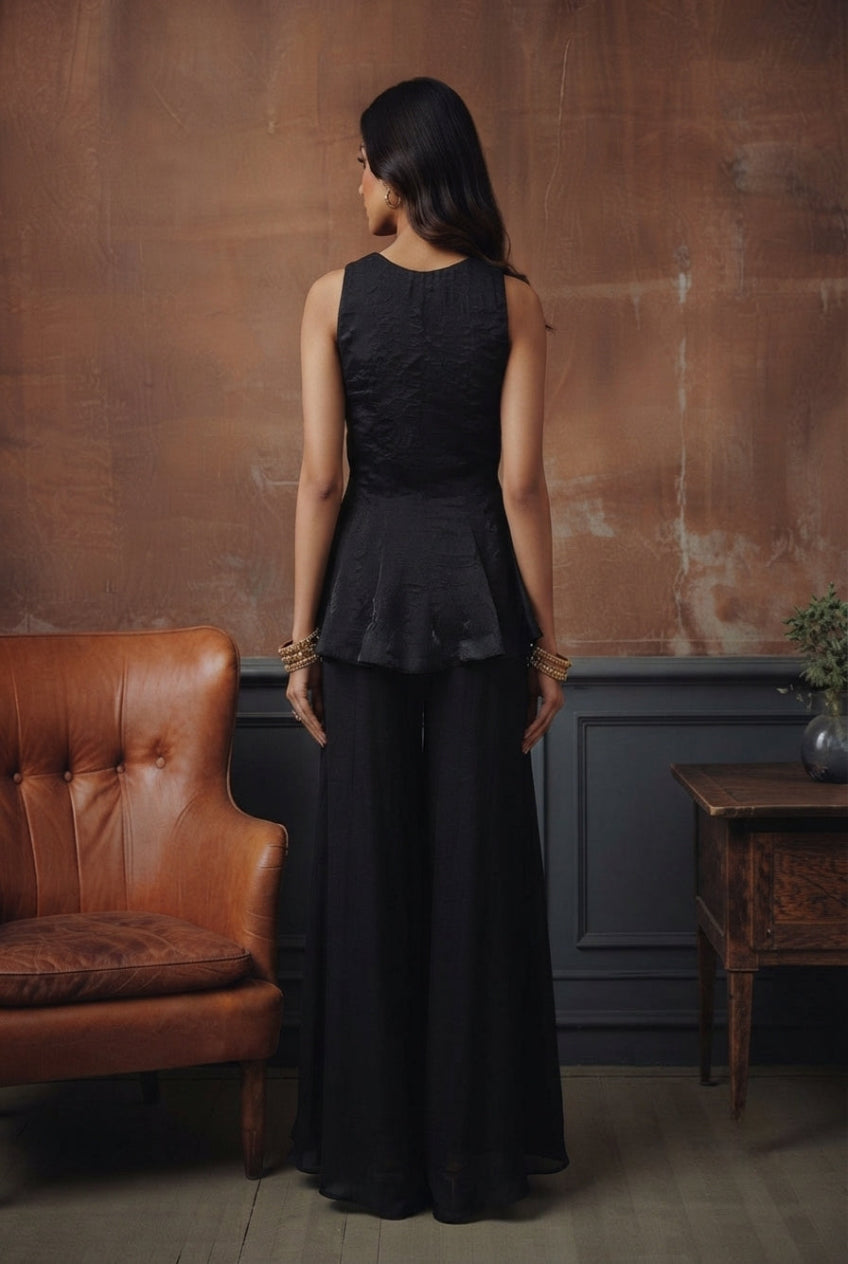 Black Kurta Embroidered Sharara Set