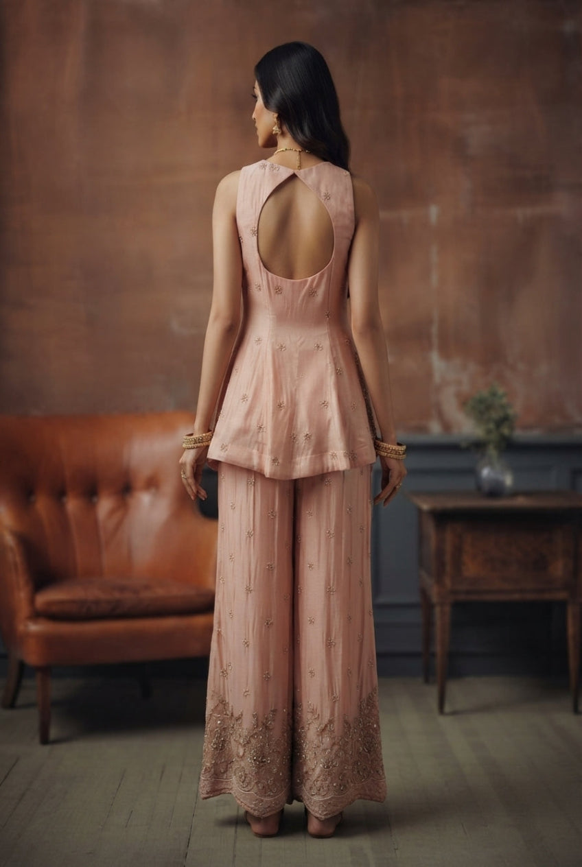 Pink Floral Embellished Sharara Set