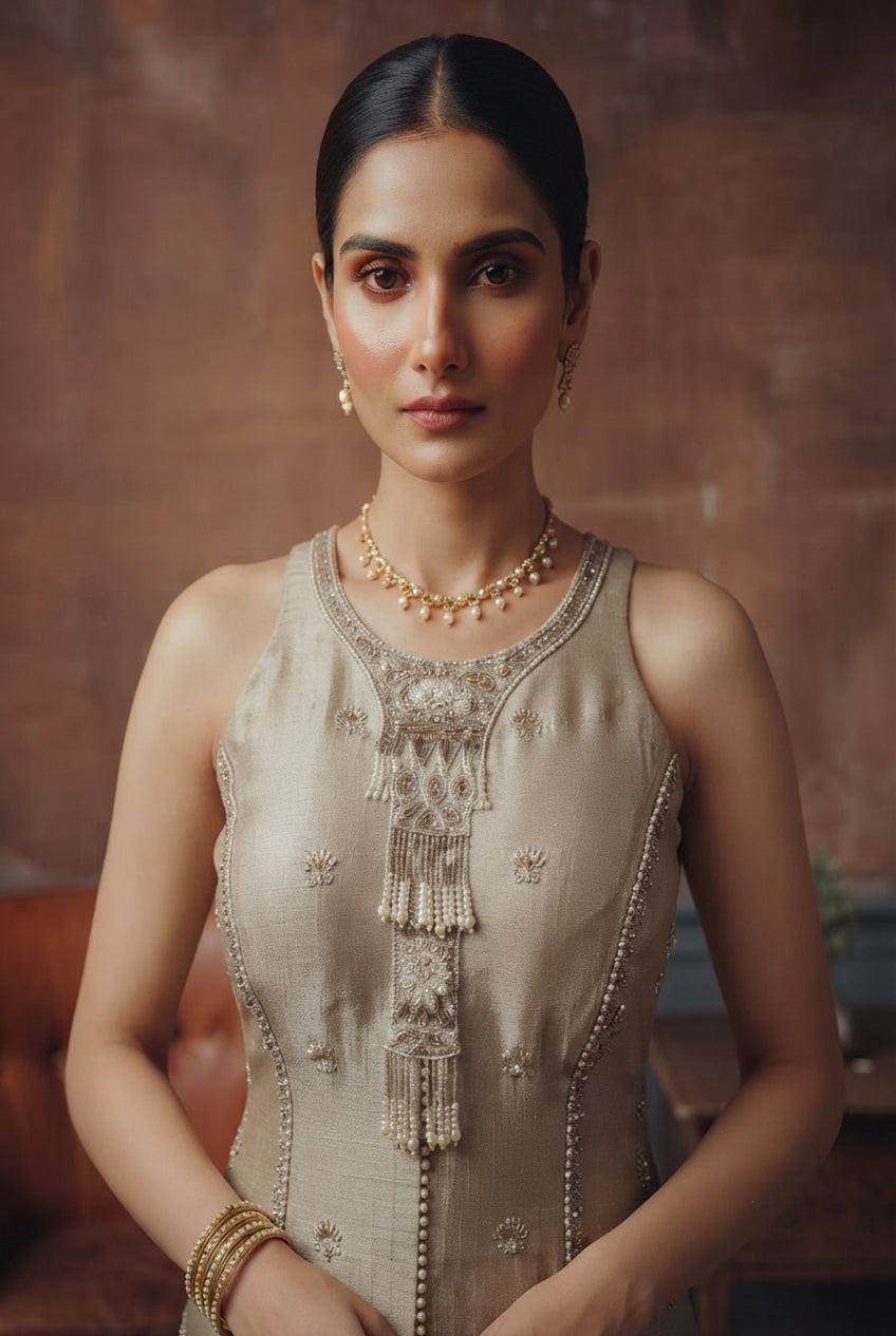 Ivory Embroidered Kurta Sharara Set