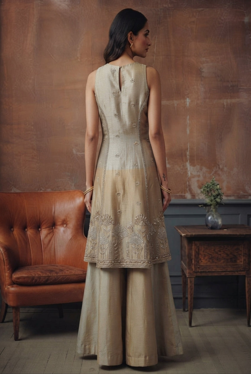 Gold Embroidered Sharara Set