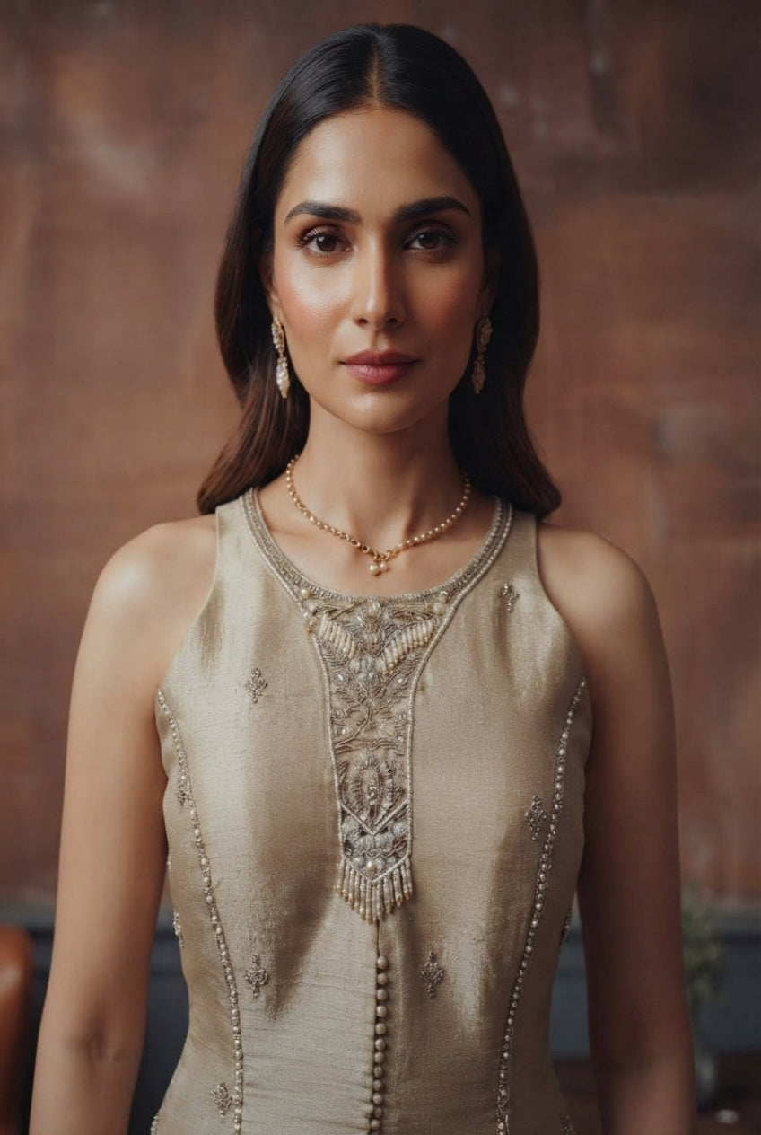 Gold Embroidered Sharara Set