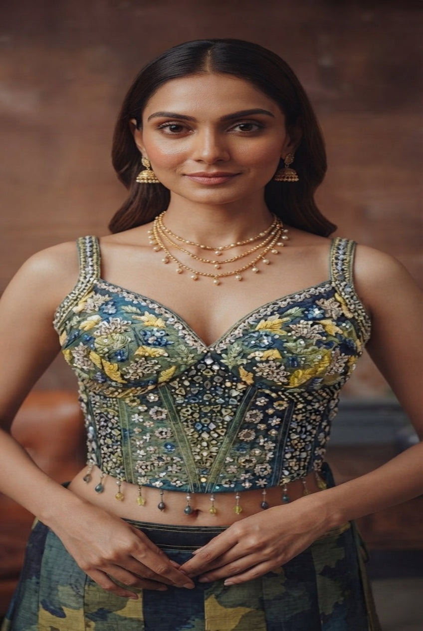 Azure Brushstroke Fishcut Lehenga Set