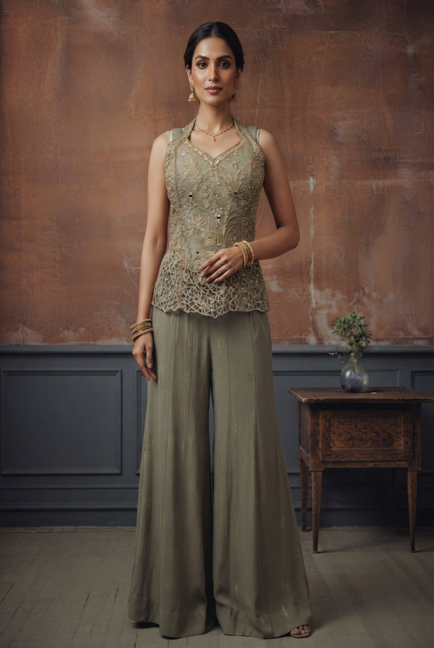 Dark Halter Embroidered Set