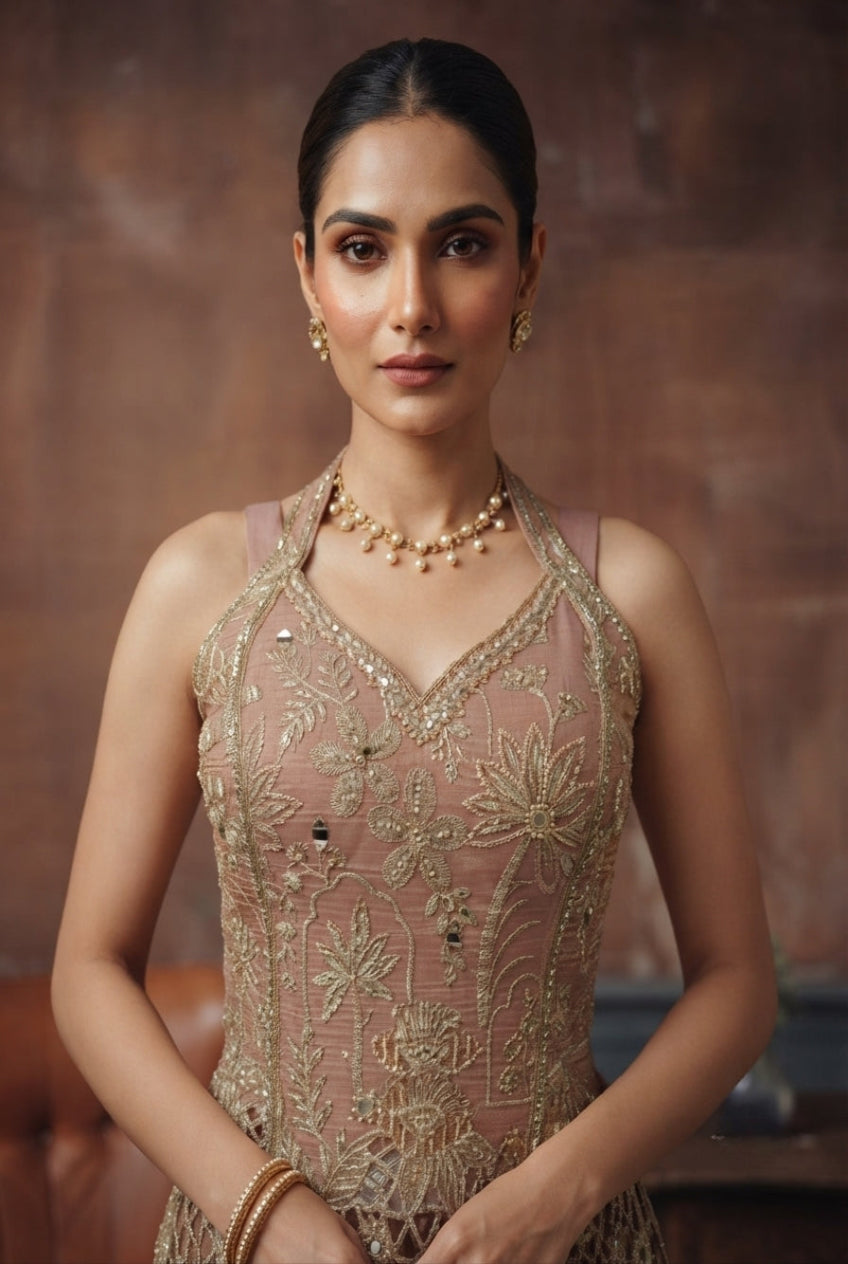 Dark Halter Embroidered Set