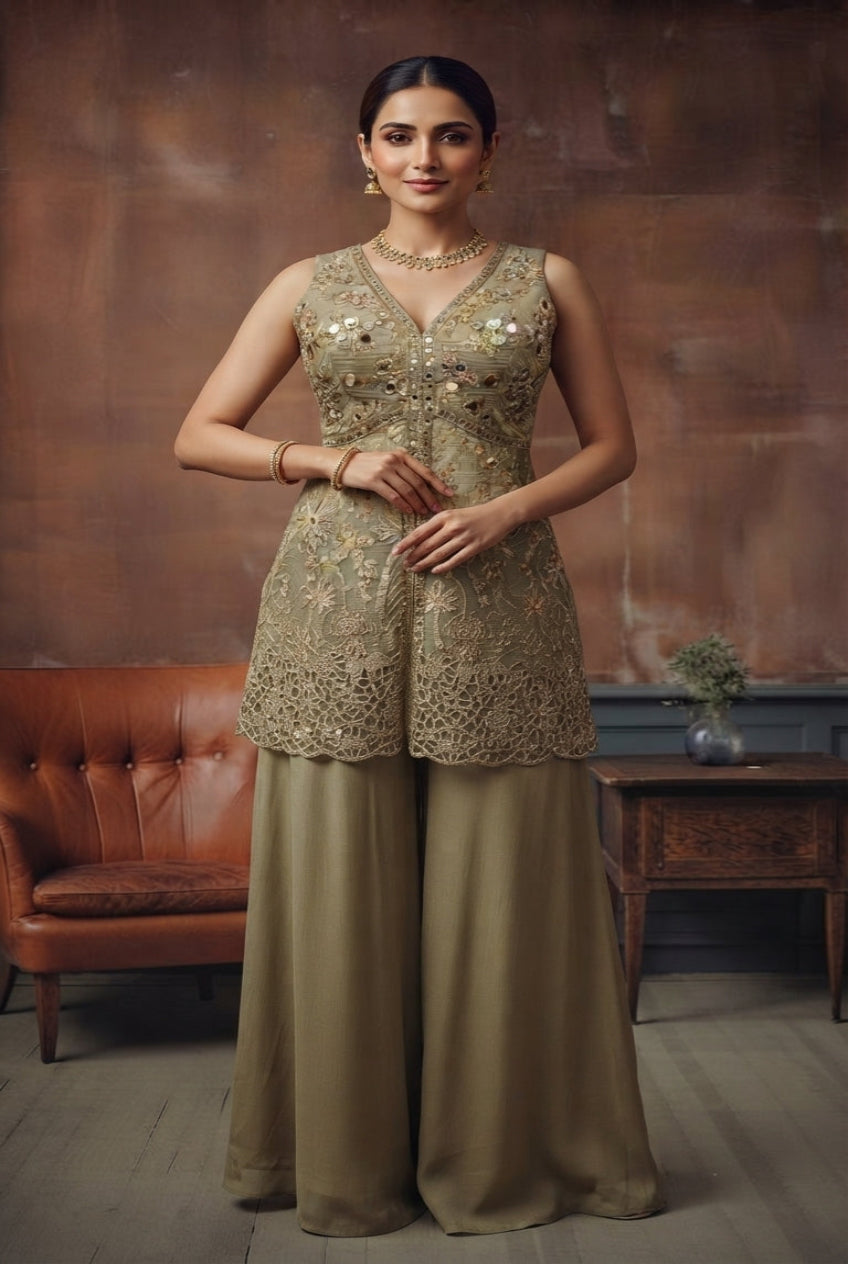 Grey Luxe Embroidered Sharara Set