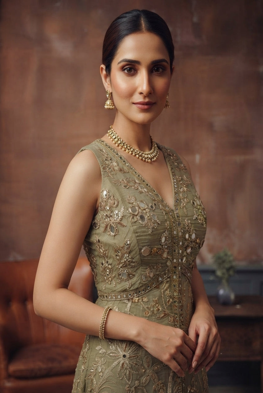 Grey Luxe Embroidered Sharara Set