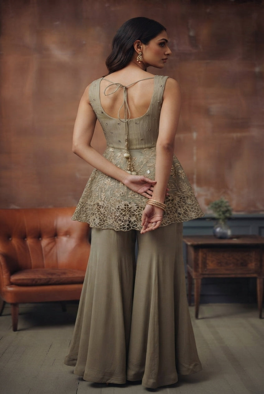 Grey Luxe Embroidered Sharara Set