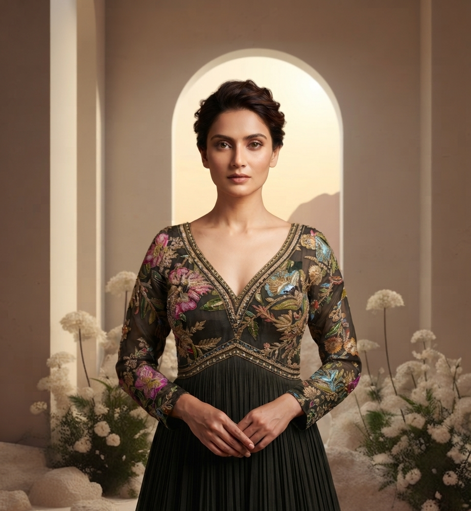 Black Embellished Top Anarkali