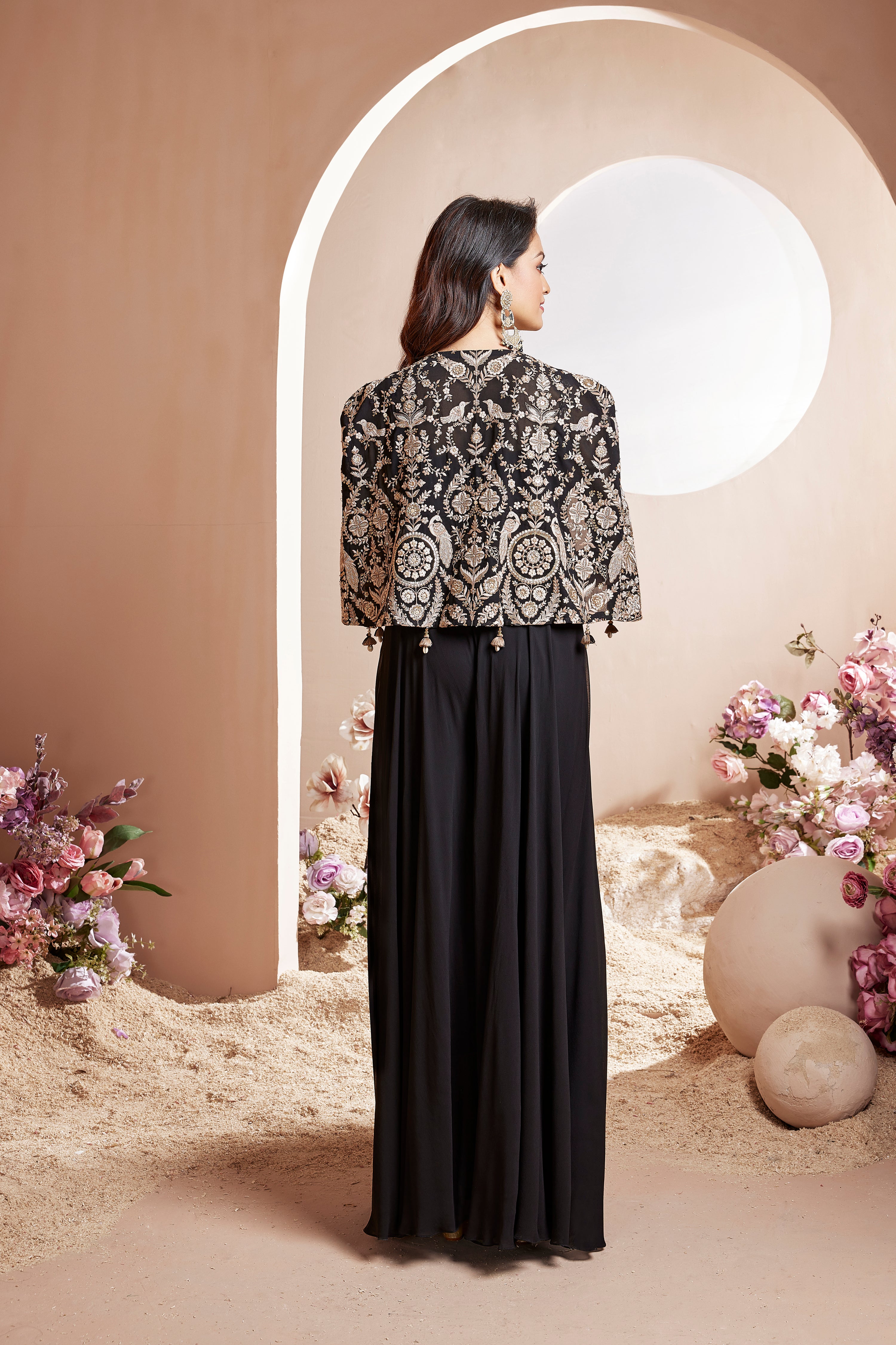 Ravishing Ebony Cape Sharara