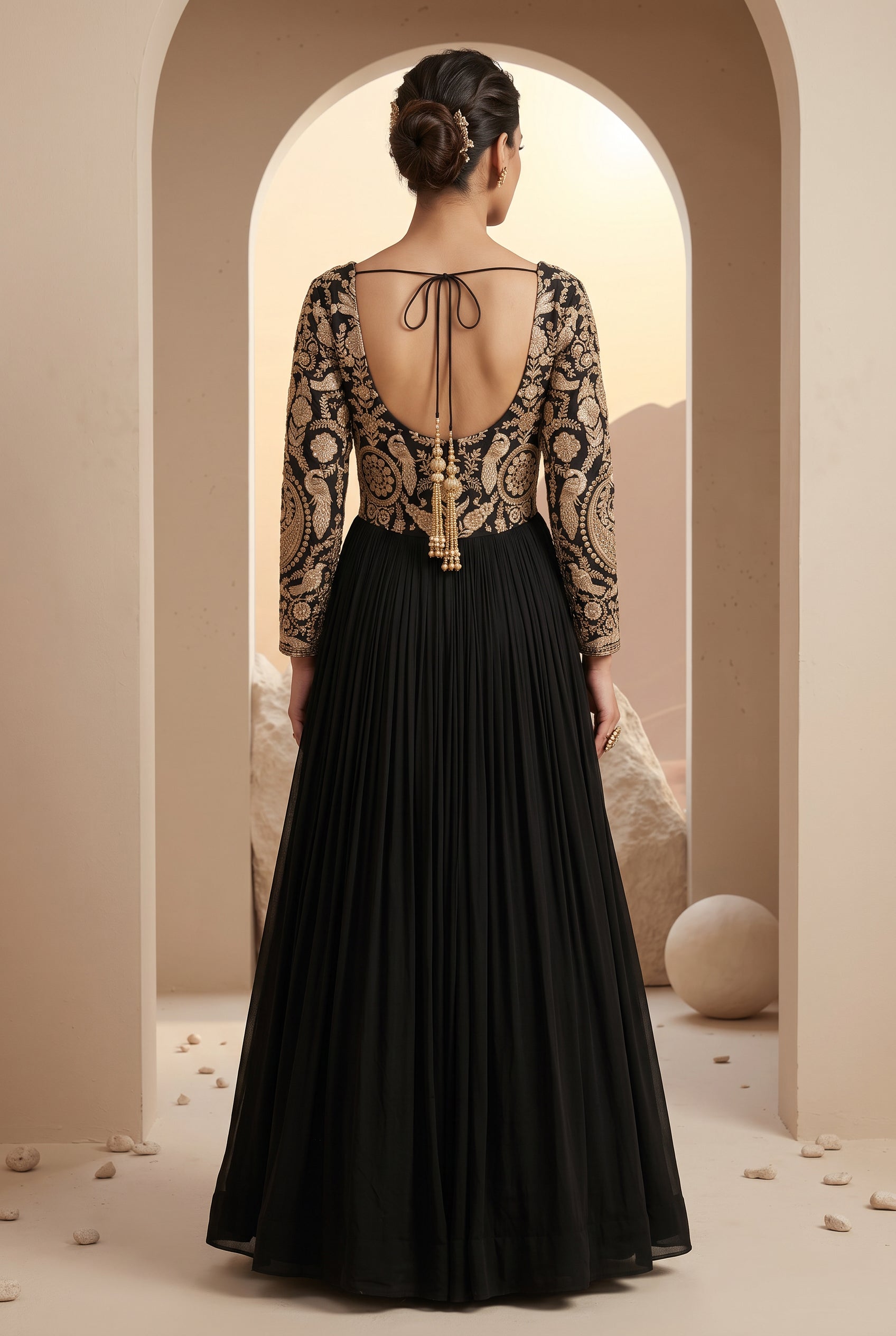 Gold Embroidered Anarkali Set