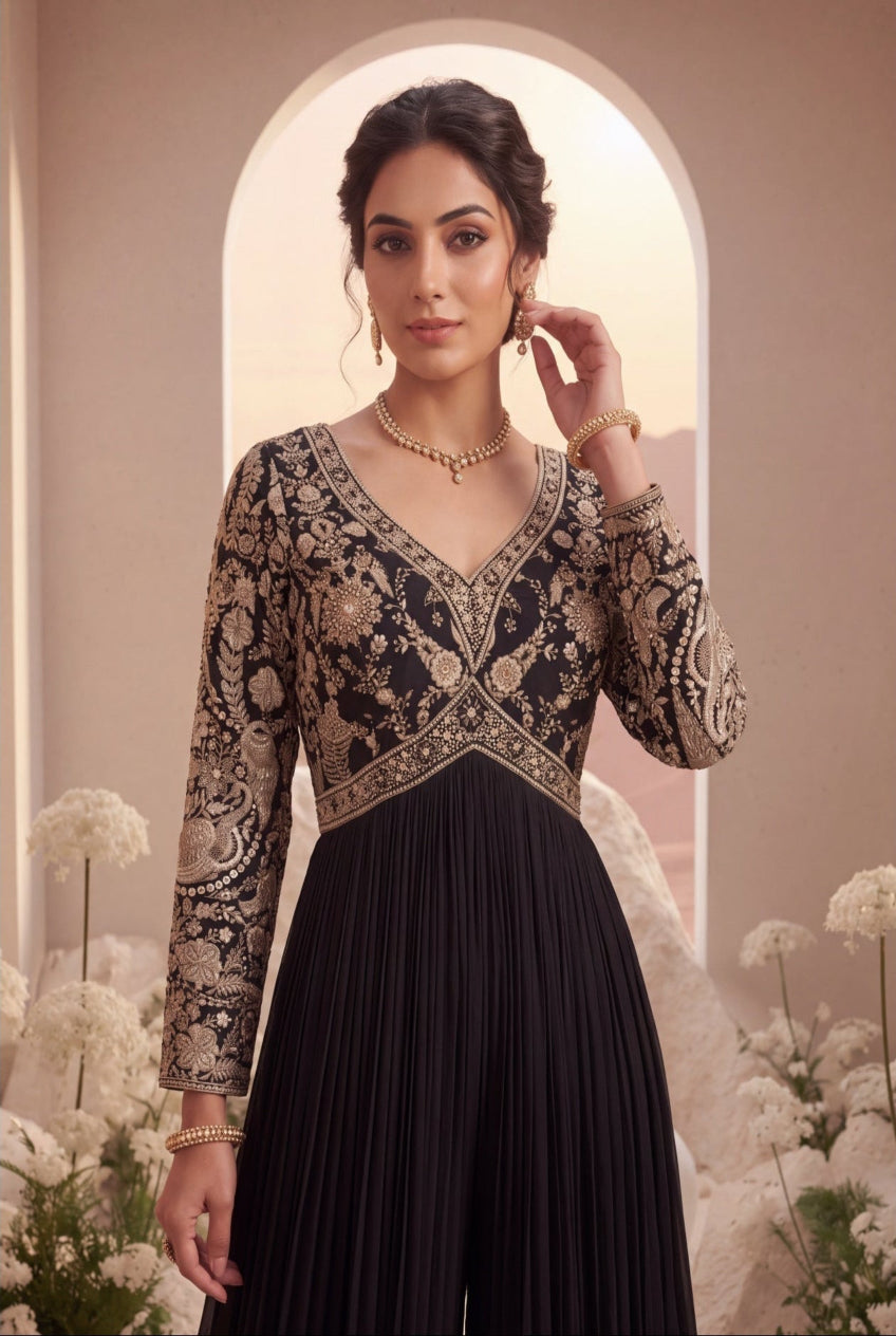 Gold Embroidered Anarkali Set