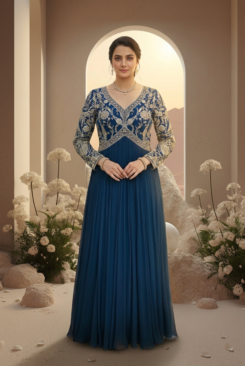 Gold Embroidered Anarkali Set