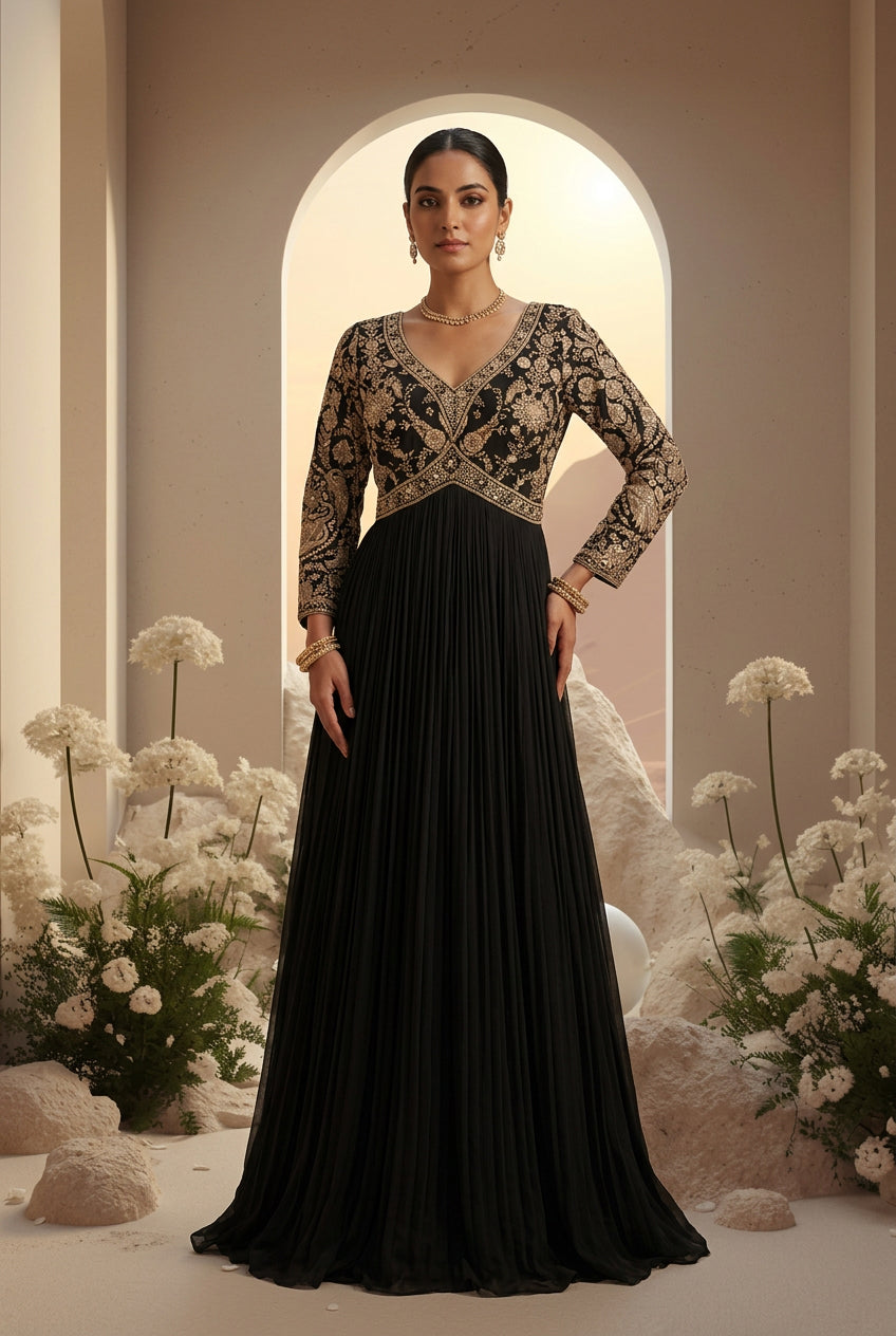 Gold Embroidered Anarkali Set