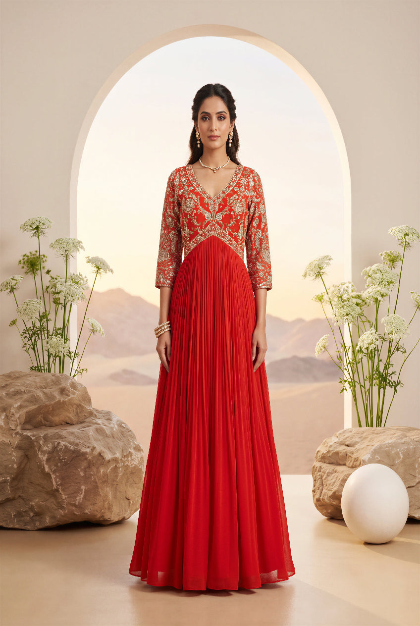Gold Embroidered Anarkali Set