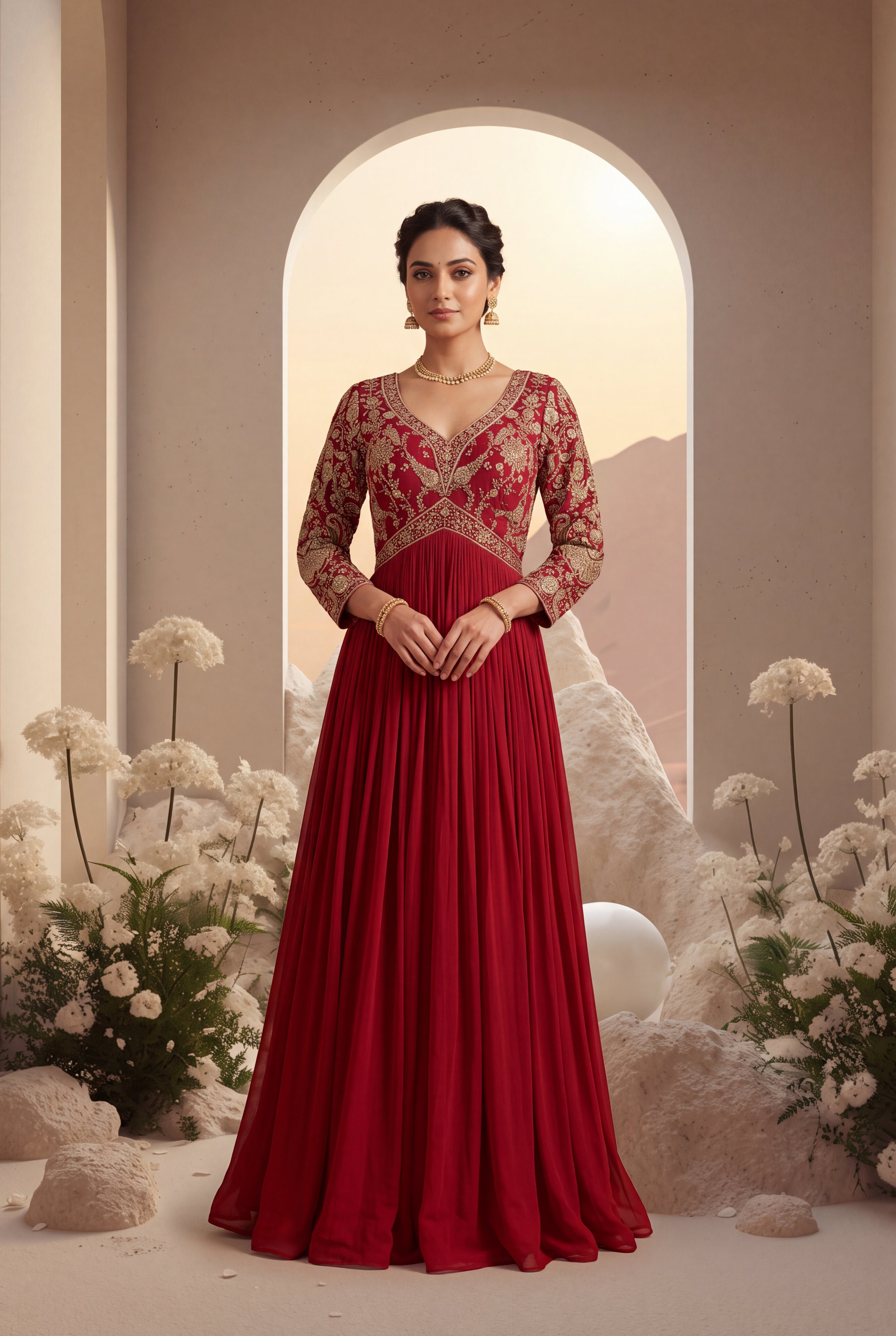 Gold Embroidered Anarkali Set