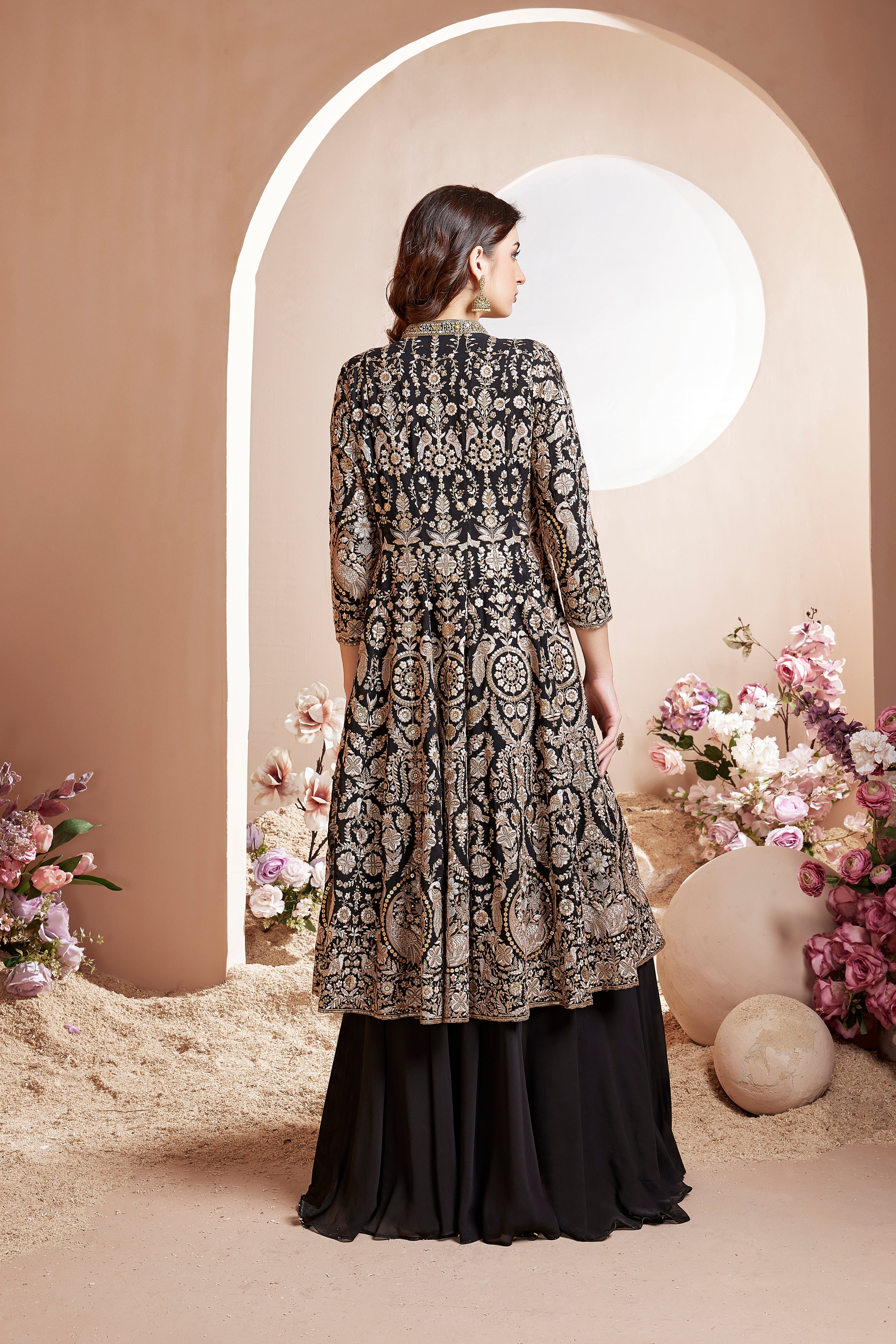 Ravishing Ebony Long Jacket Sharara