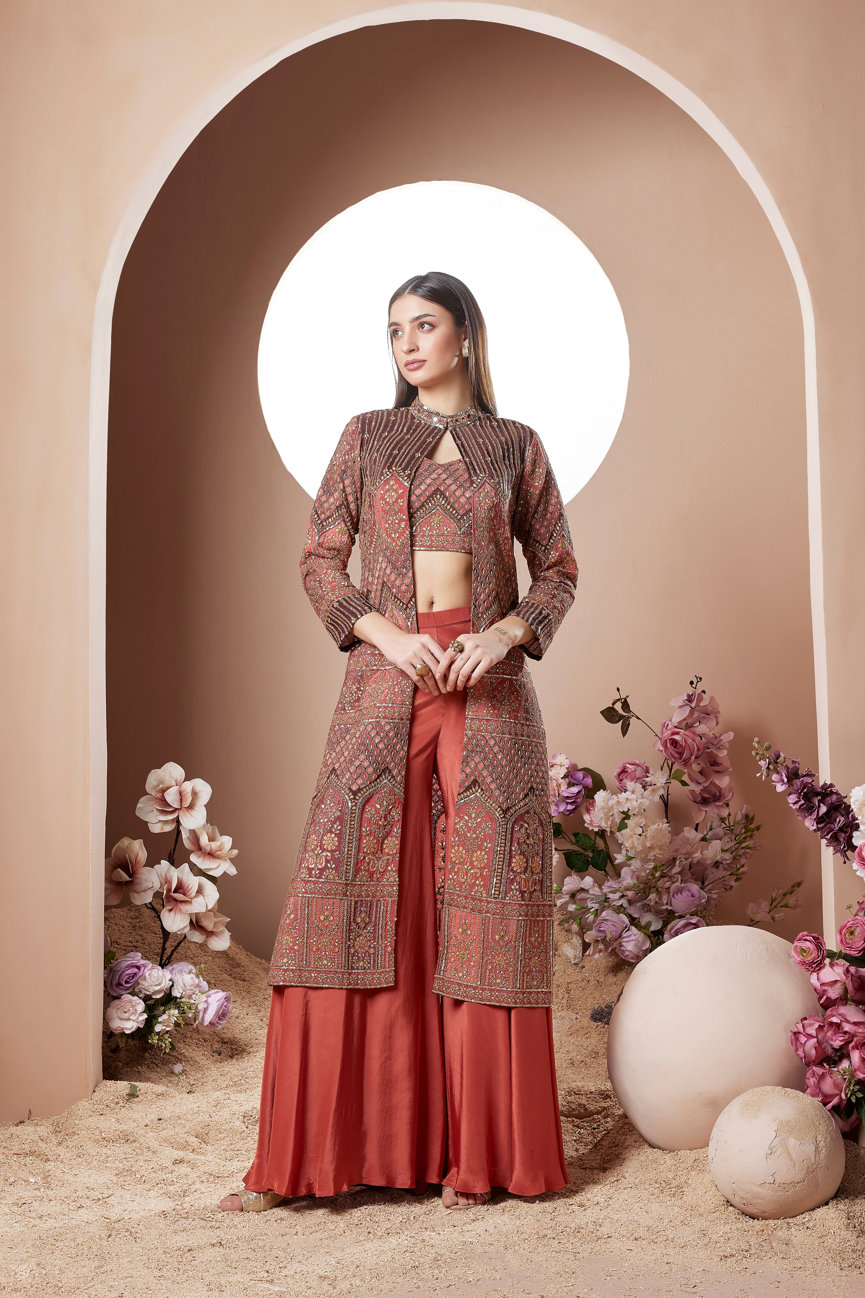 Coral Long Jacket Sharara
