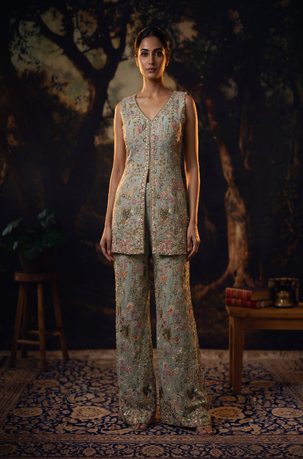 Pastel Floral Embroidered Sharara Set