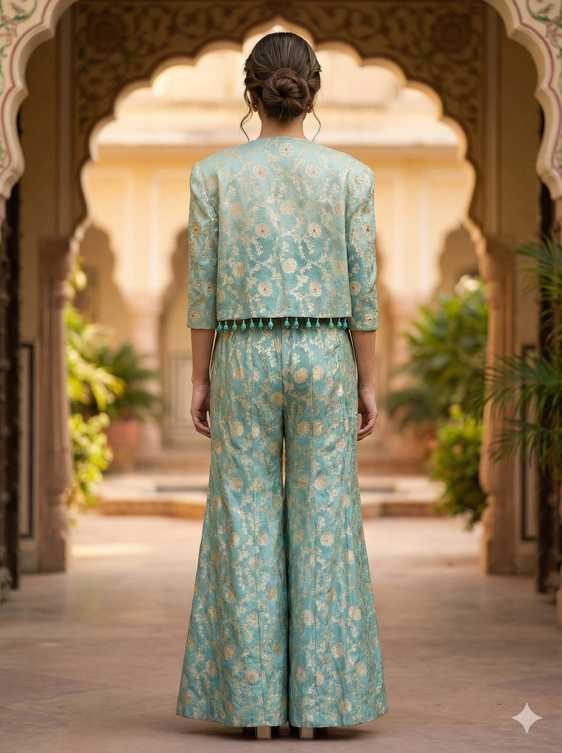 Gold Embroidered Cape Sharara Suit