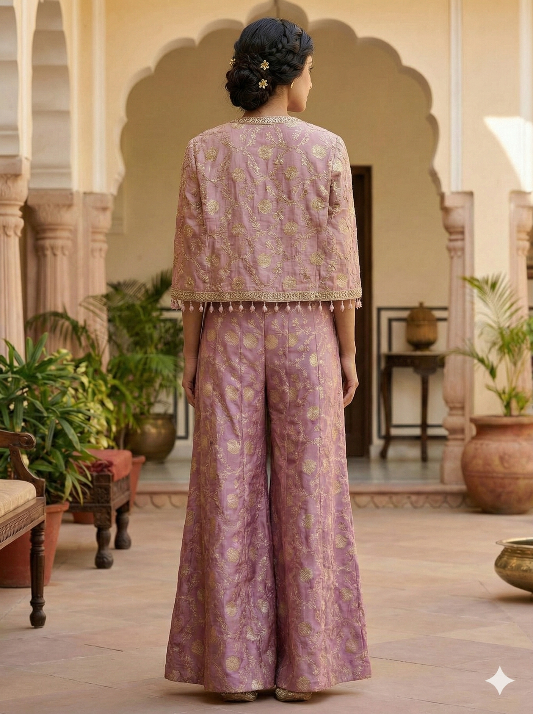 Gold Embroidered Cape Sharara Suit