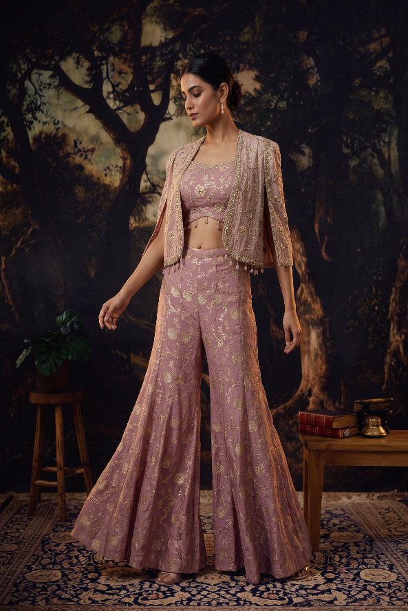 Gold Embroidered Cape Sharara Suit