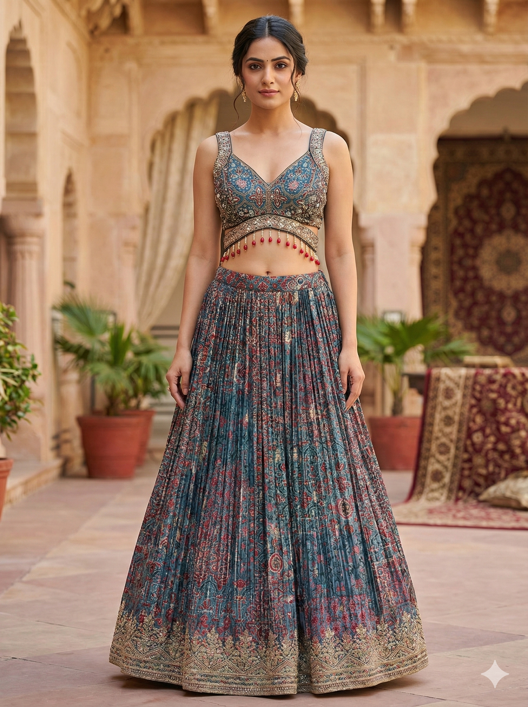 Teal Mosaic Lehenga Set