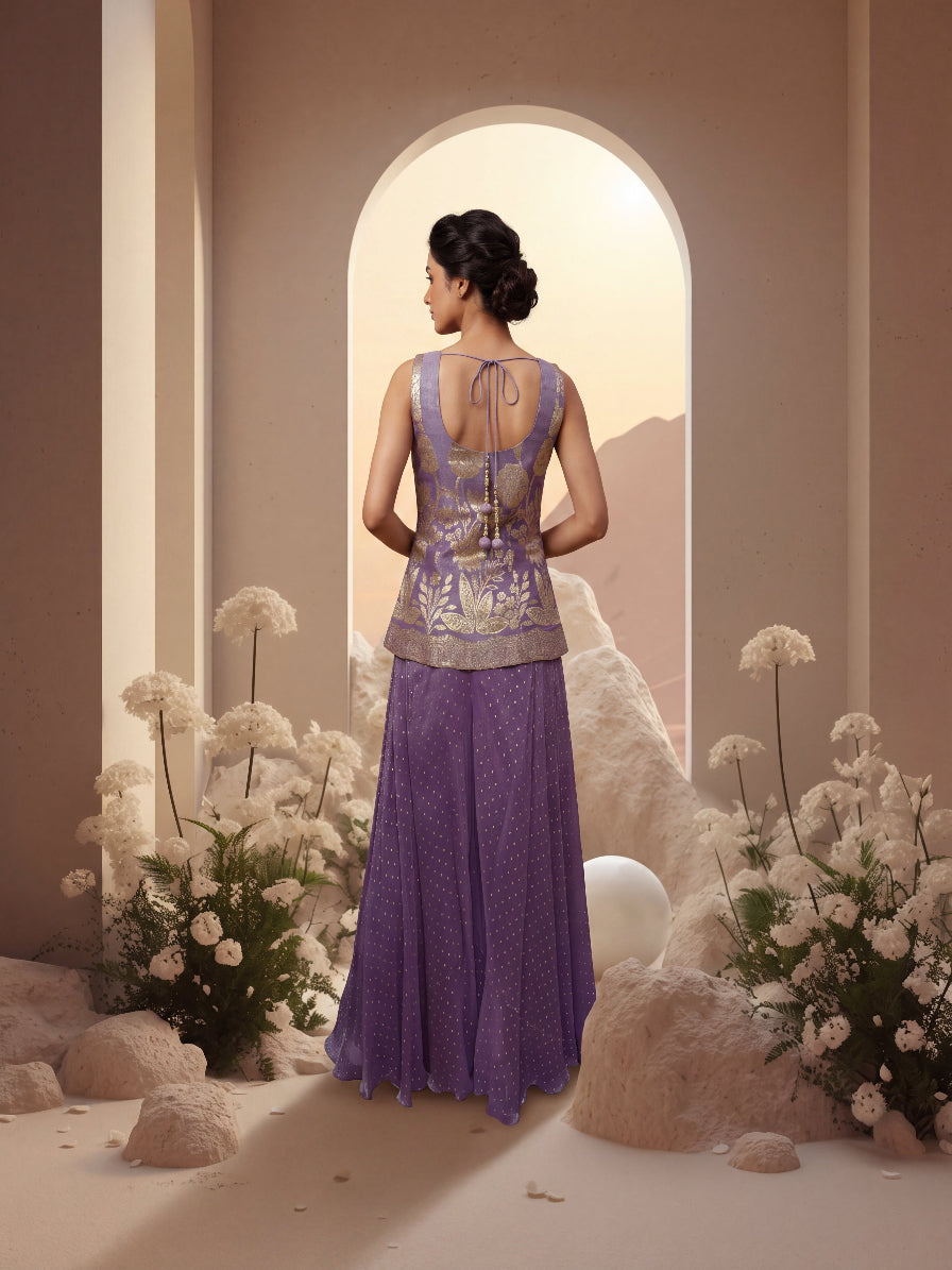 Pastel Gold Embroidered Sharara Set