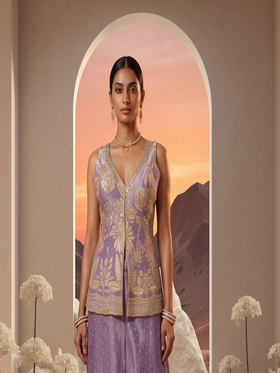Pastel Gold Embroidered Sharara Set