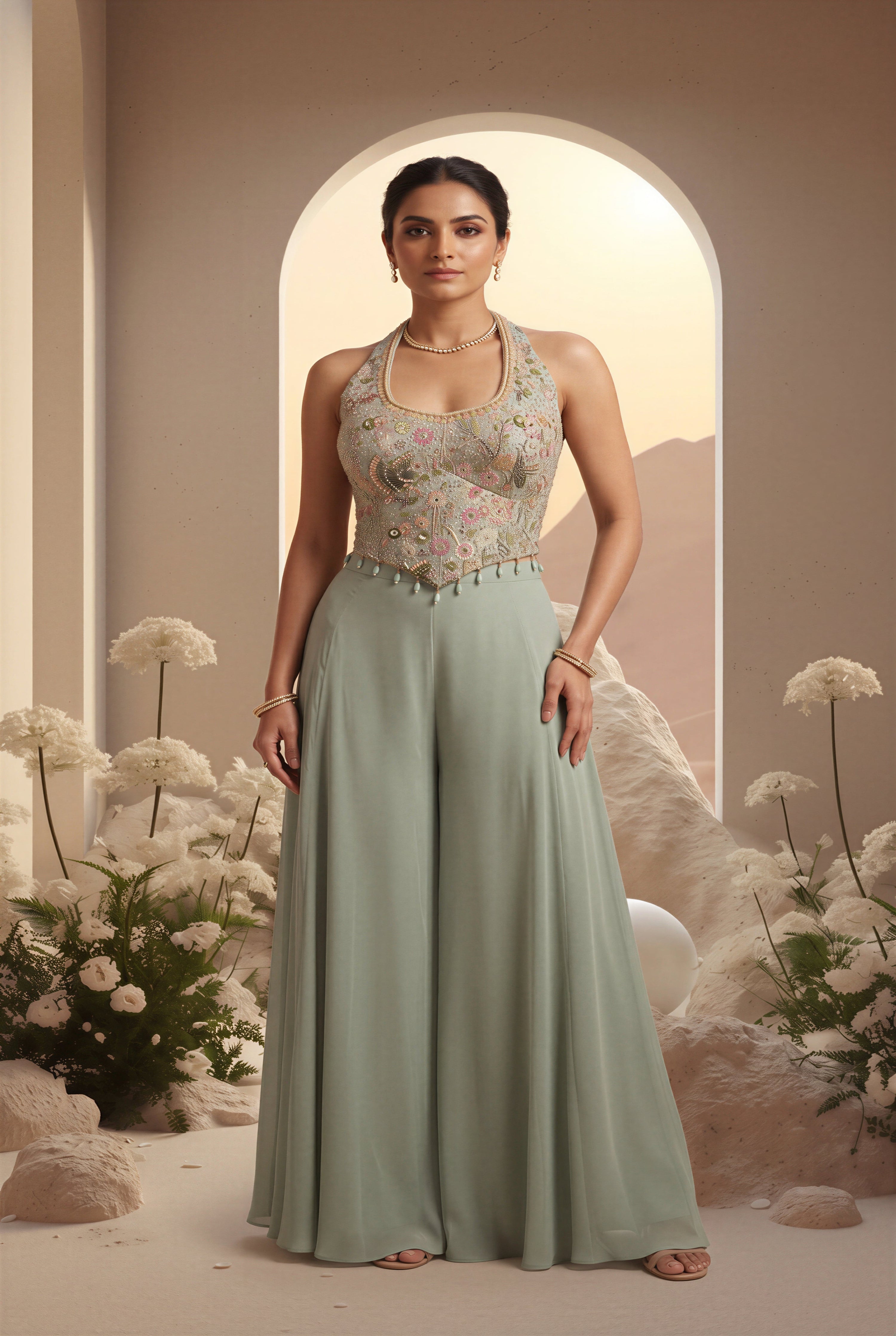 Pastel Embellished Top Sharara Set