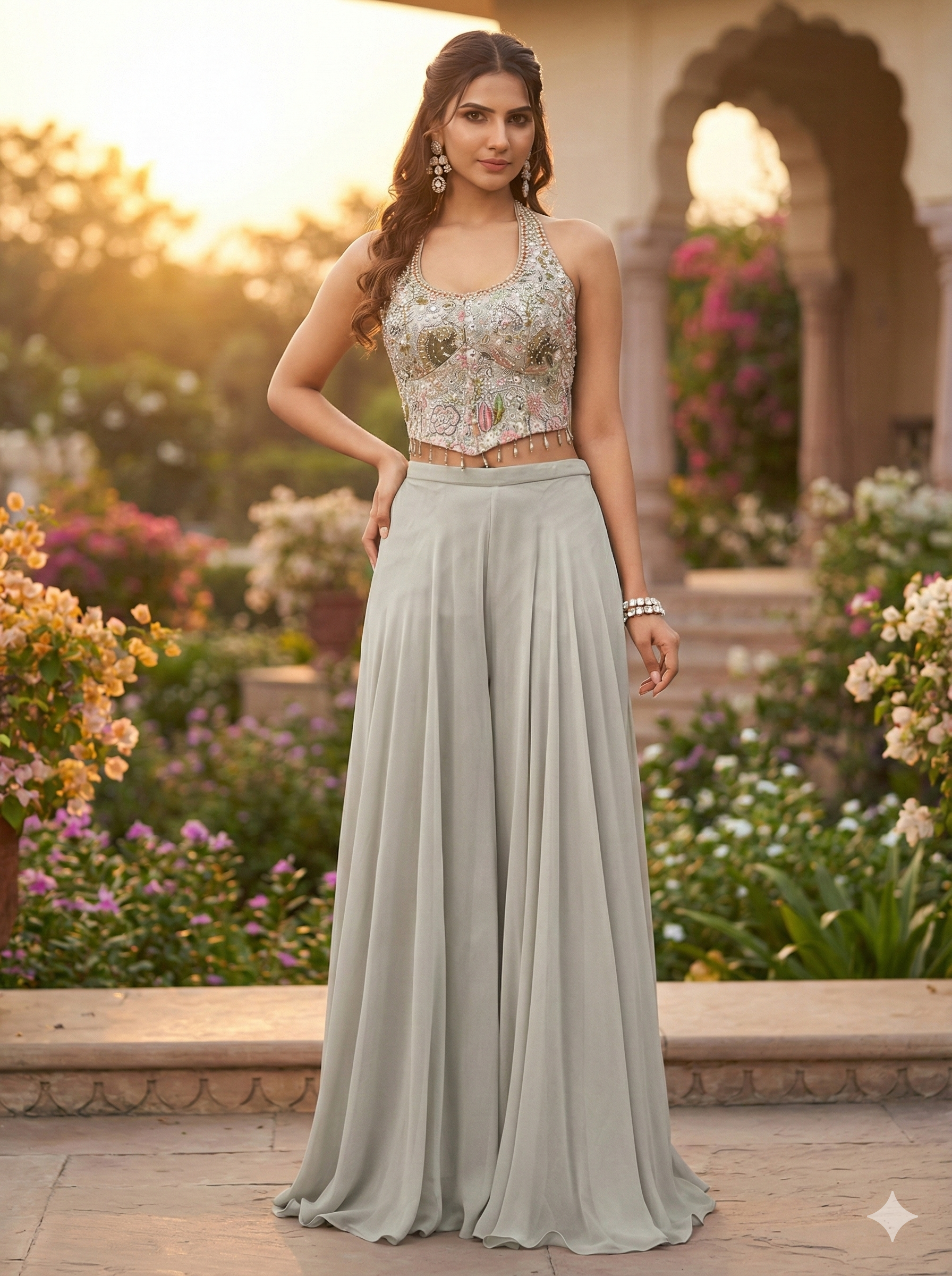 Pastel Embellished Top Sharara Set