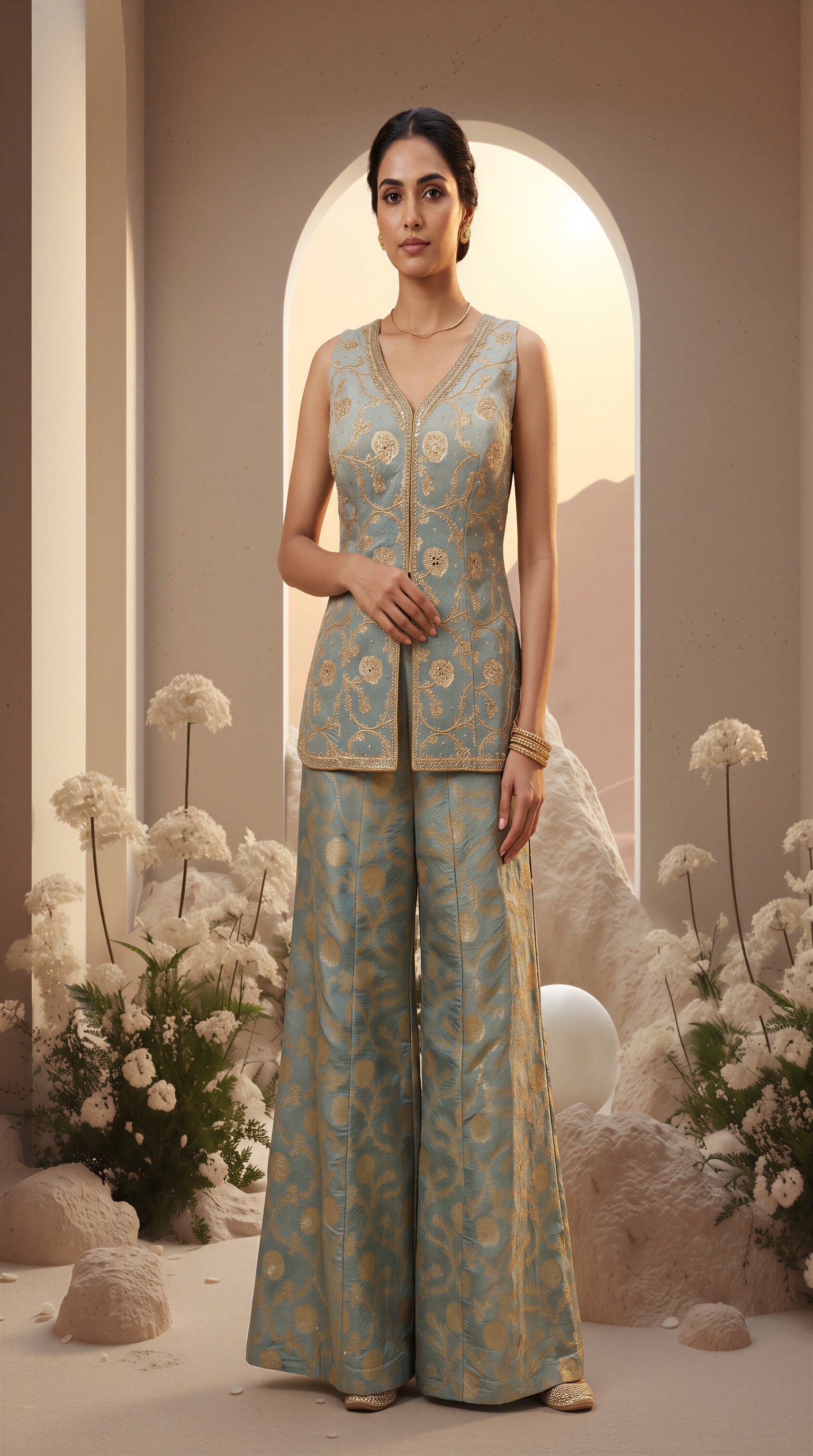 Blush Embroidered Kurta Sharara Set