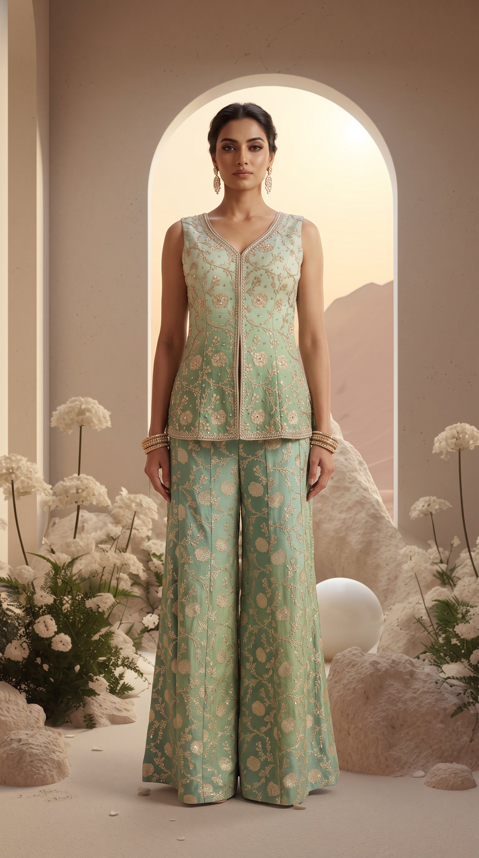 Blush Embroidered Kurta Sharara Set