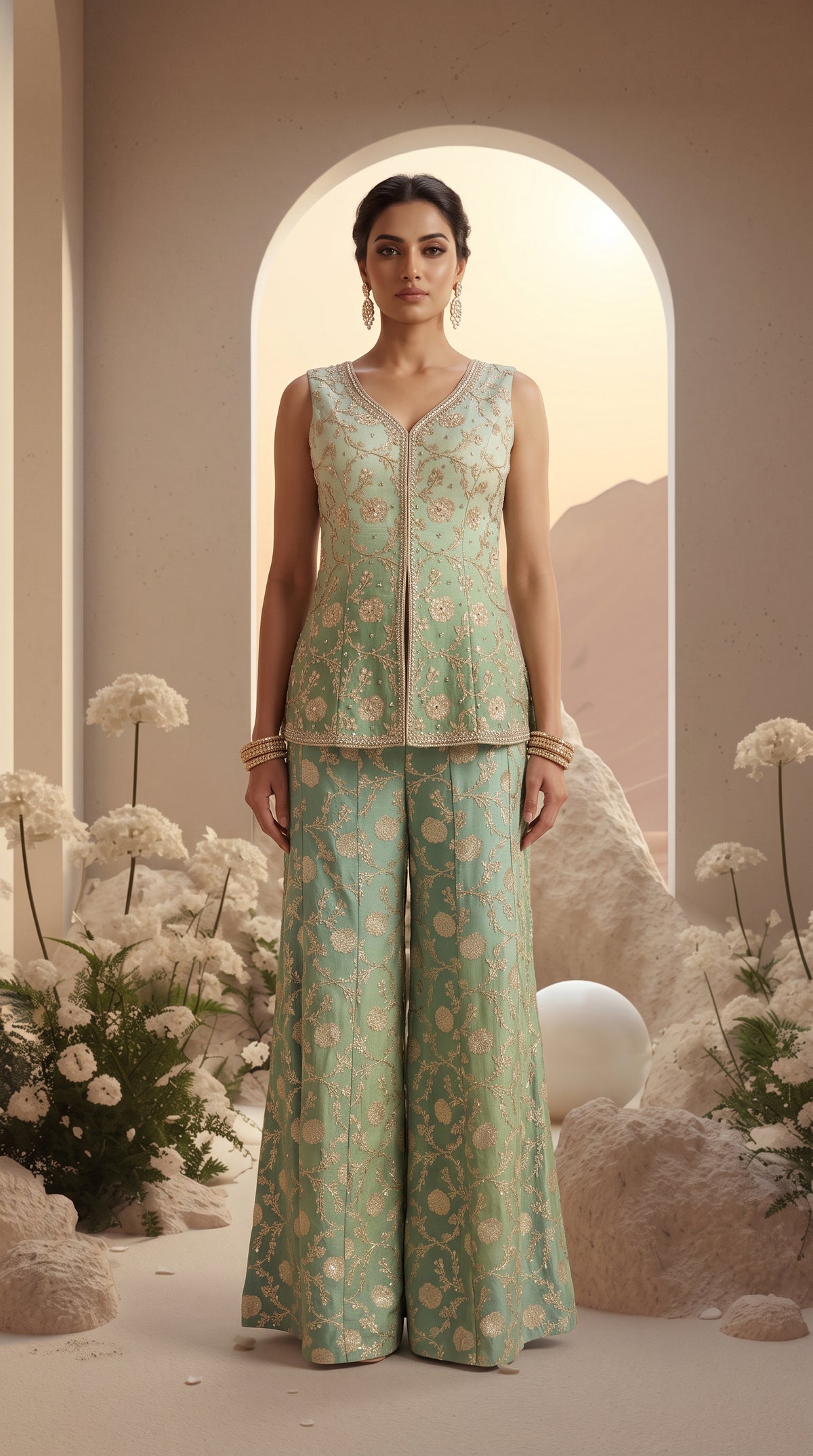 Blush Embroidered Kurta Sharara Set